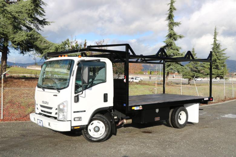 2024 Isuzu NPR 14ft Flatbed with Lumber/Pipe Rack Monarch Truck